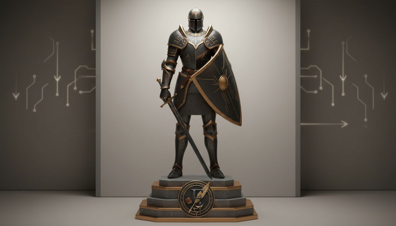 An armored paladin wielding a glowing blade